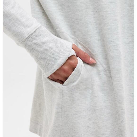 Athleta Pranayama Wrap Soft Thumbholes Cardigan Light Grey Heather Women Size MP - Picture 3 of 12